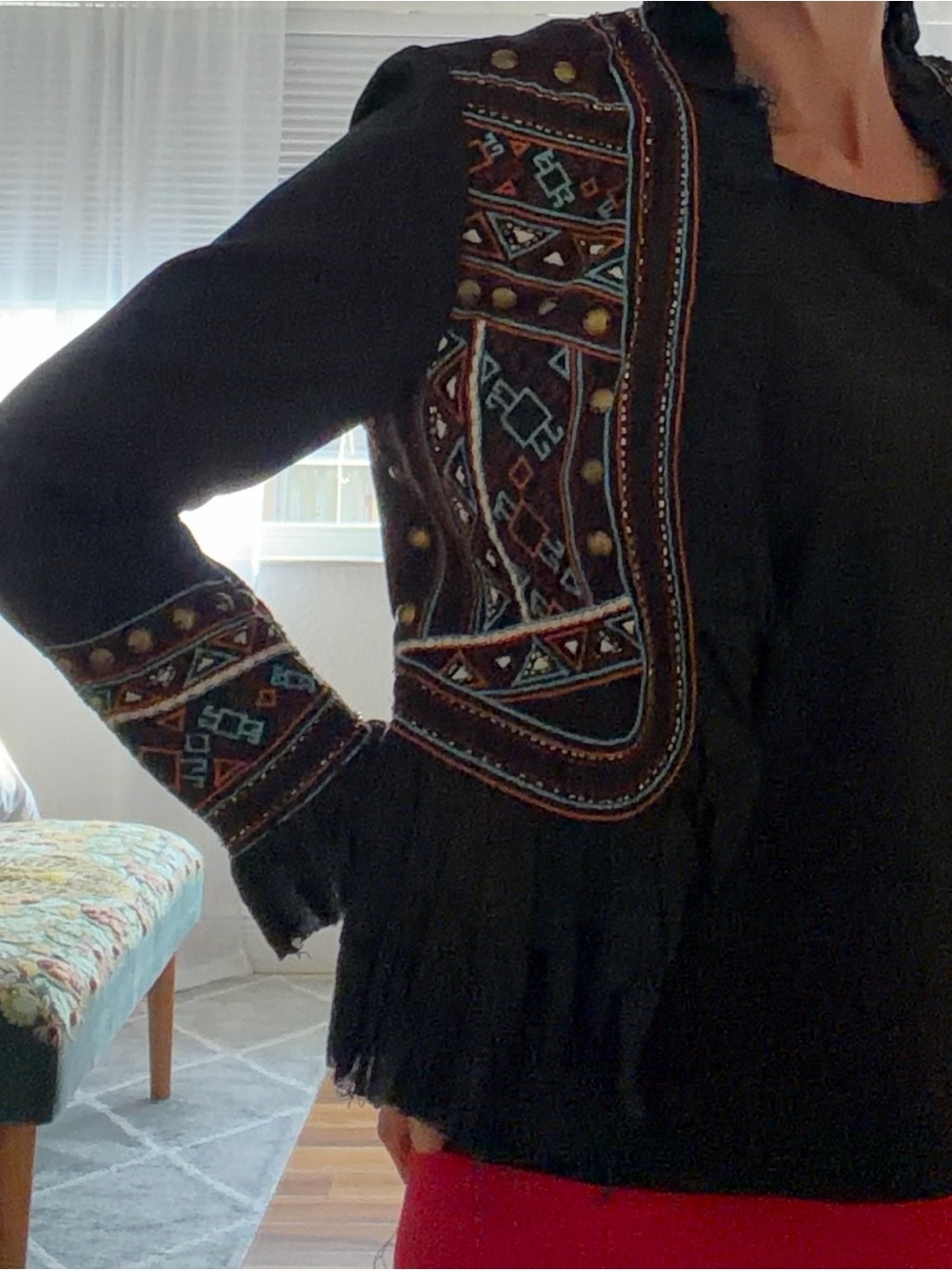 Love Sam Black Embroidered Fringe Boho Jacket with Multicolor Accents - Picture 7 of 7